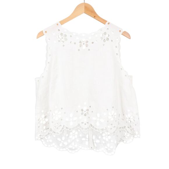 Madewell Embroidered Eyelet High Low 100% Linen Tank Top White Large NWT - Picture 1 of 9